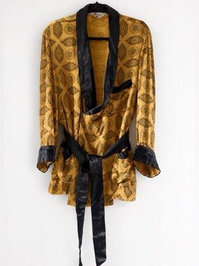 Vintage 1960’s Majestic Gold Paisley Satin Gentleman’s Lounge Jacket Robe Size L